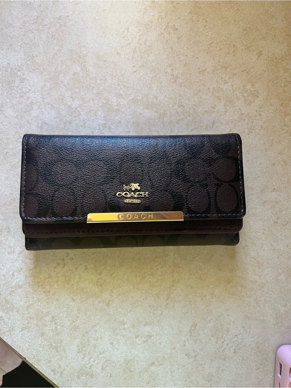 Dark Brown Signature Print Continental Wallet coach